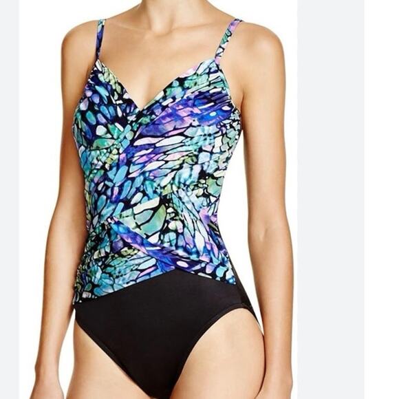 MagicSuit One Piece Swimsuit Wrap Style Blue & Black Size 12 - Picture 1 of 9